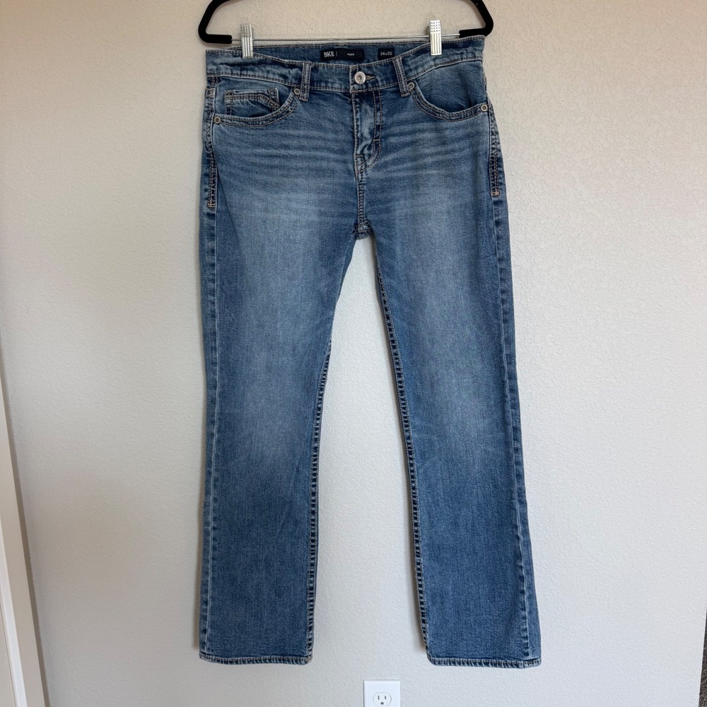 BKE Aiden Mens Straight Leg Jeans 34x32 Medium Wash Blue Denim Western